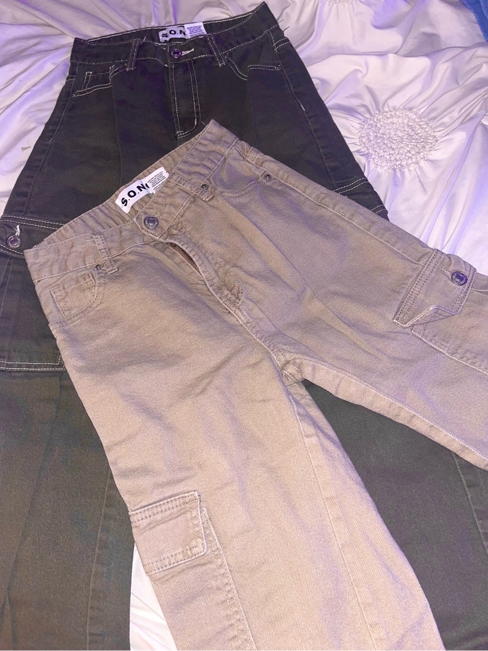 S.O.N.G Cargo Pants in Khaki and Brown Duo